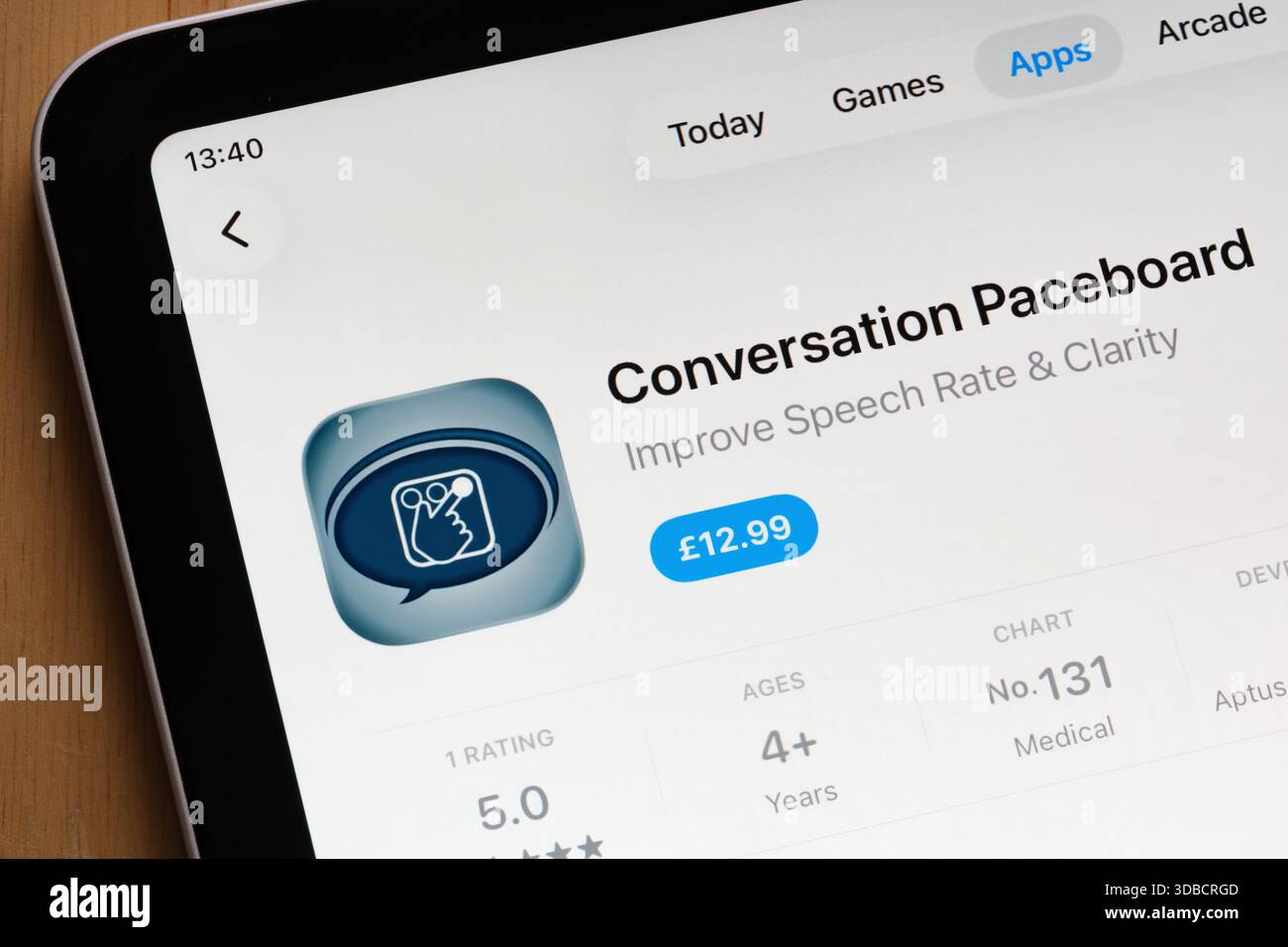 Conversation Paceboard medical software listing captured on the iPad App Store interface. Stafford, United Kingdom, December 15, 2025 Stock Photo