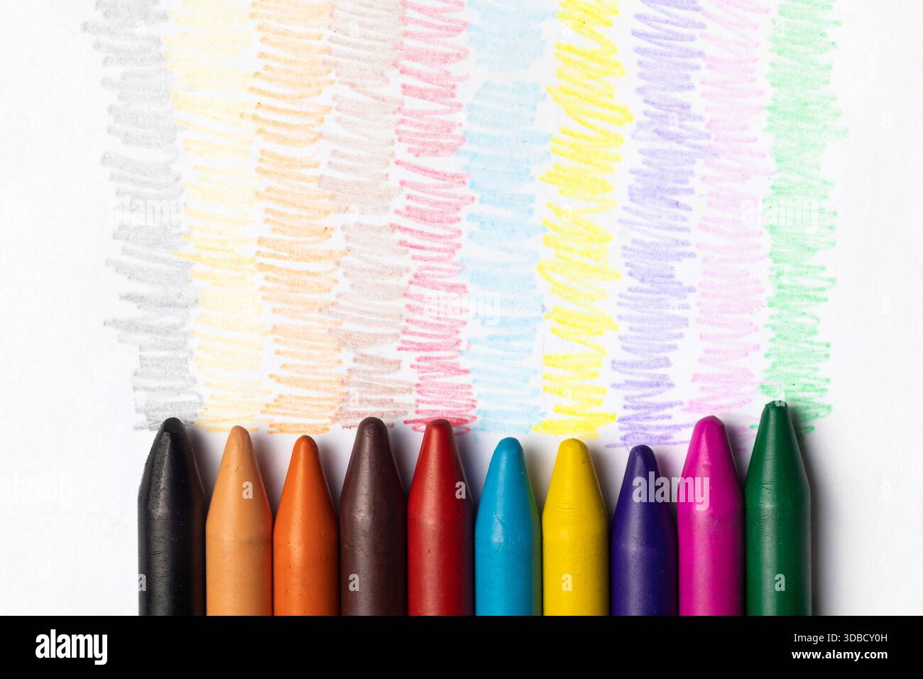 An assorted color crayon for drawing on a white background Stock Photo