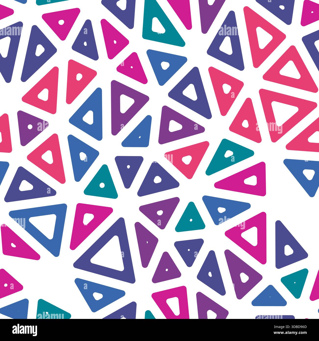 Abstract Mosaic Background. Medium triangles size. Multiple colors style. Rounded triangular cells outlined. Repeatable pattern. Stock Vector