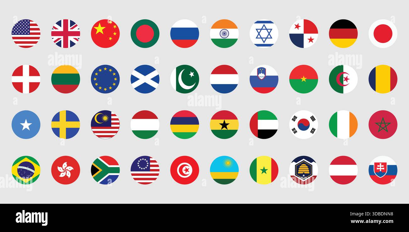 International World Flags Circle Icon Set Global Countries Collection ...