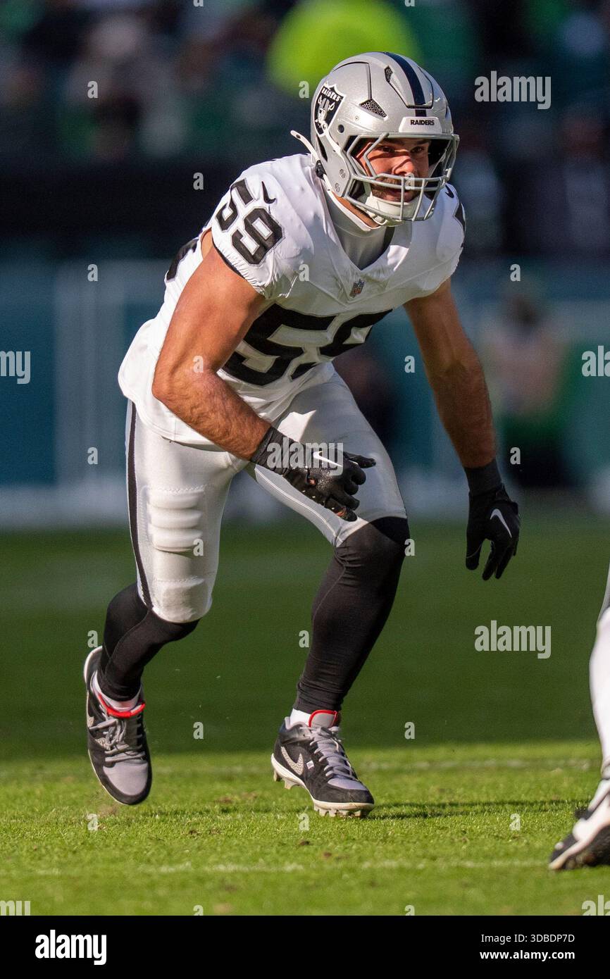 Las Vegas Raiders linebacker Jon Rhattigan in action during an NFL ...
