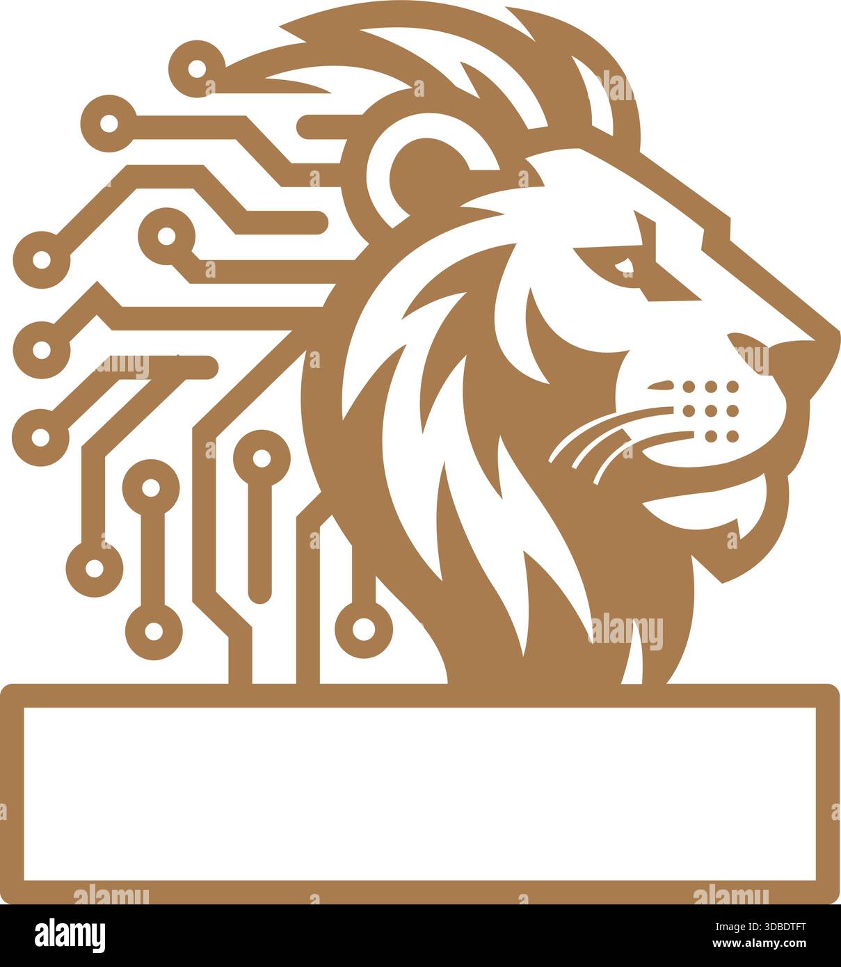 Lion Head Circuit Technology Logo Template Vector Design Stock Vector