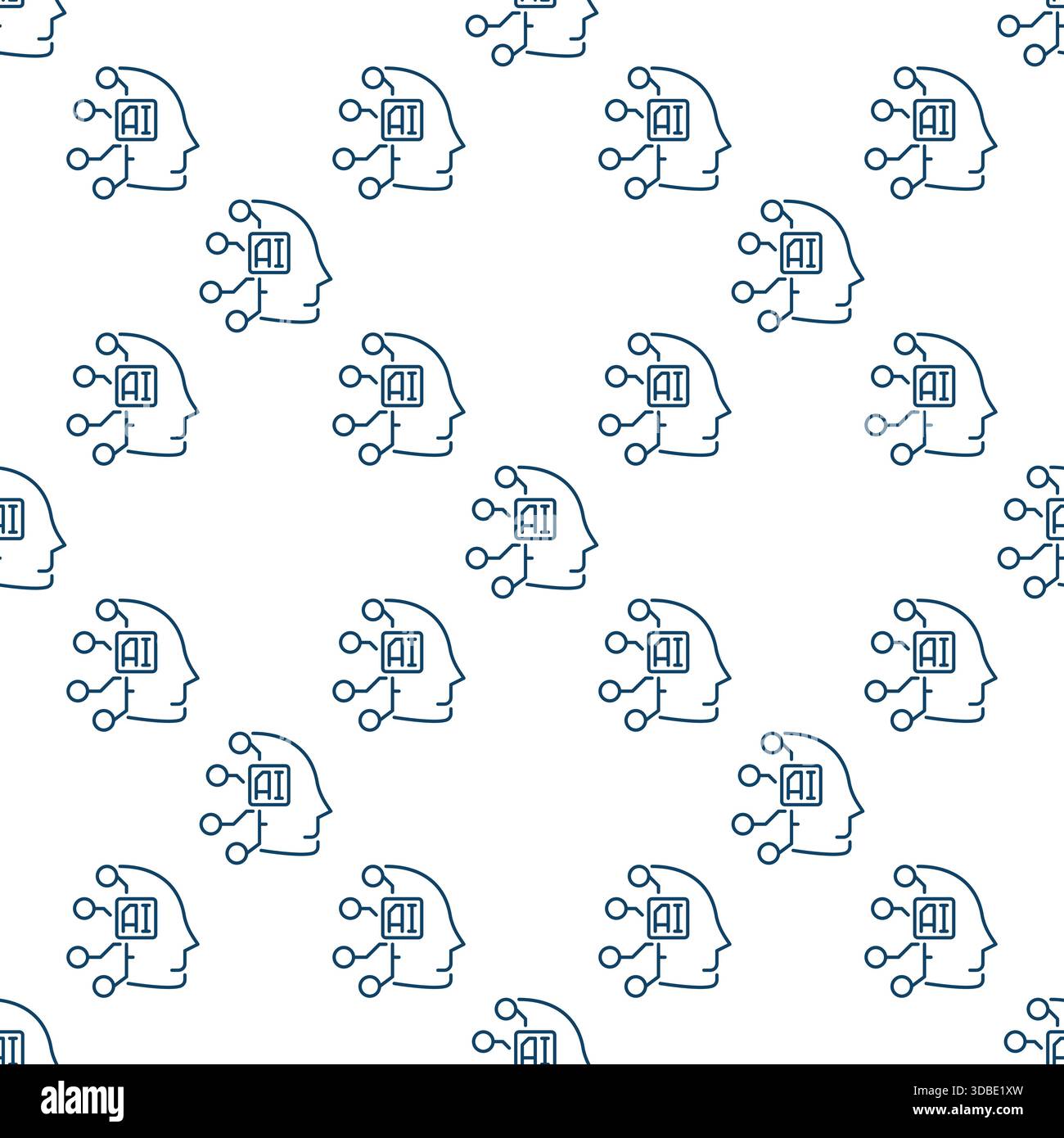 AI Face vector Artificial Intelligence Face concept thin line seamless pattern Stock Vector