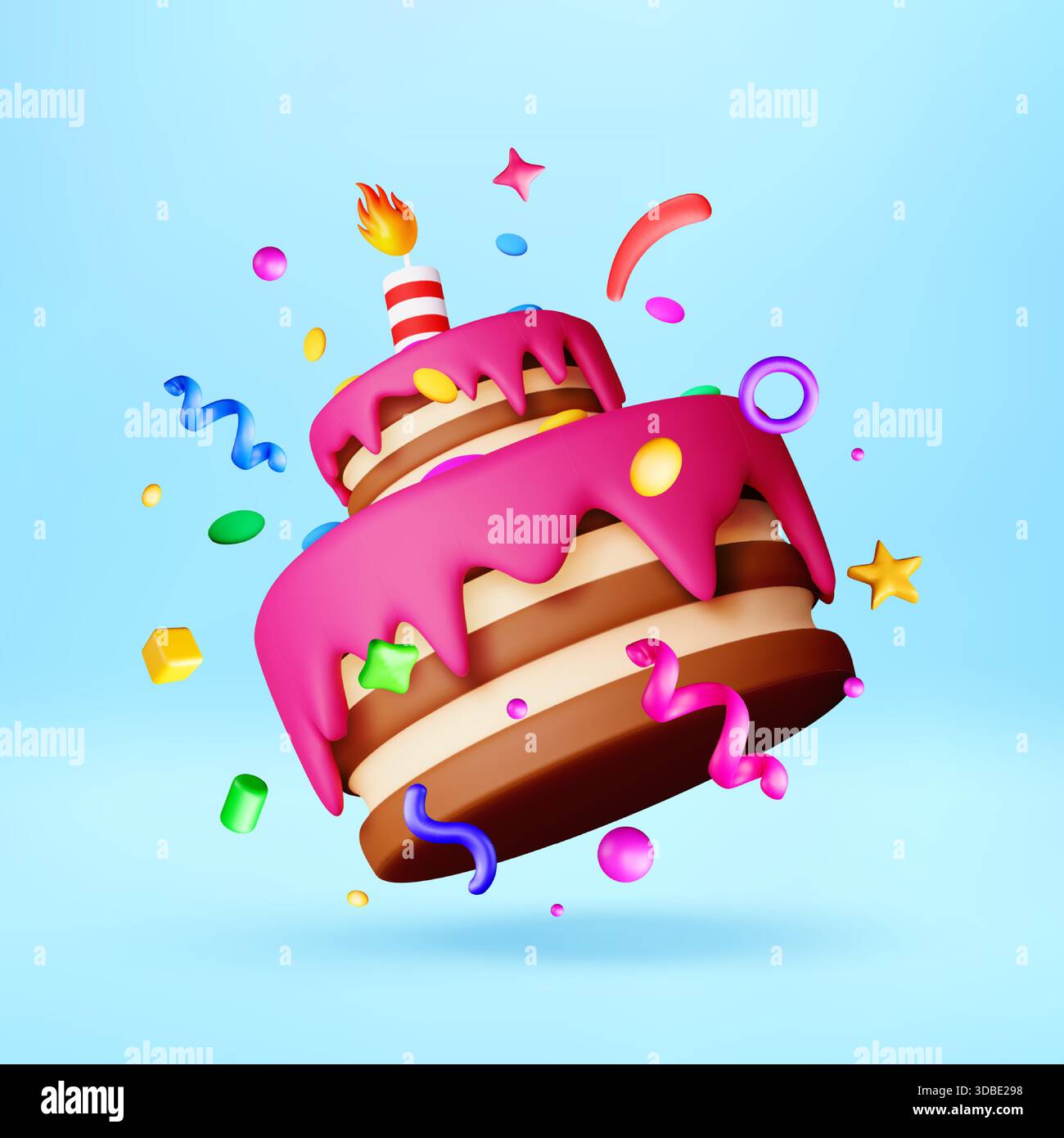 3D Two tier birthday cake with confetti Stock Vector