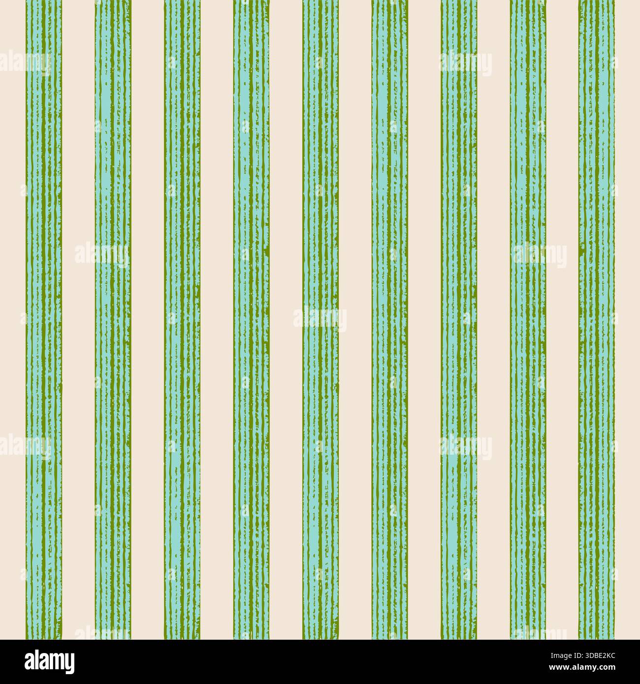 Textured vertical pinstripes seamless pattern in light green and teal Stock Vector