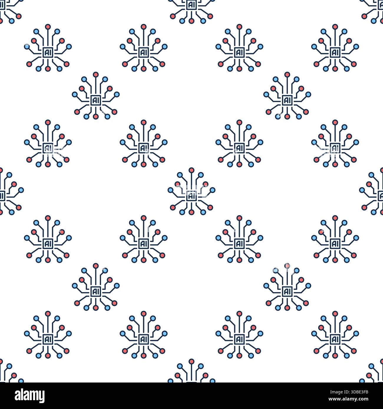 Vector Artificial Intelligence Brain AI concept colored seamless pattern Stock Vector