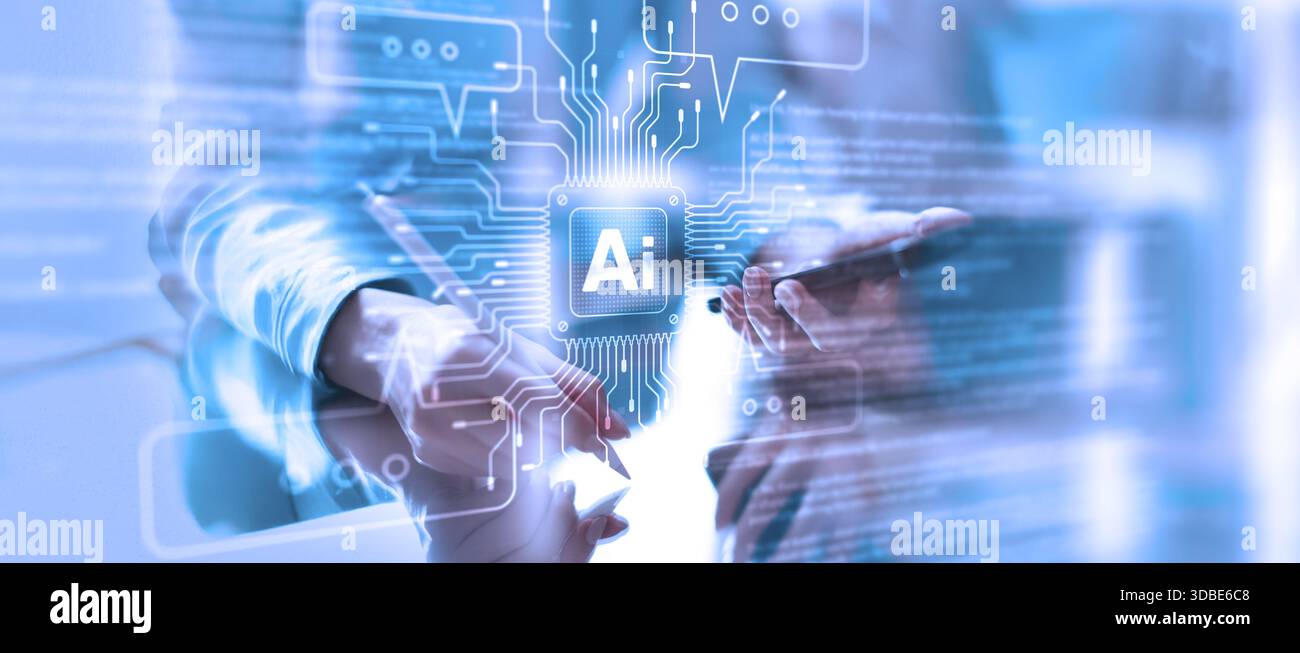 AI Artificial Intelligence in Digital Communication and Data Processing. Stock Photo