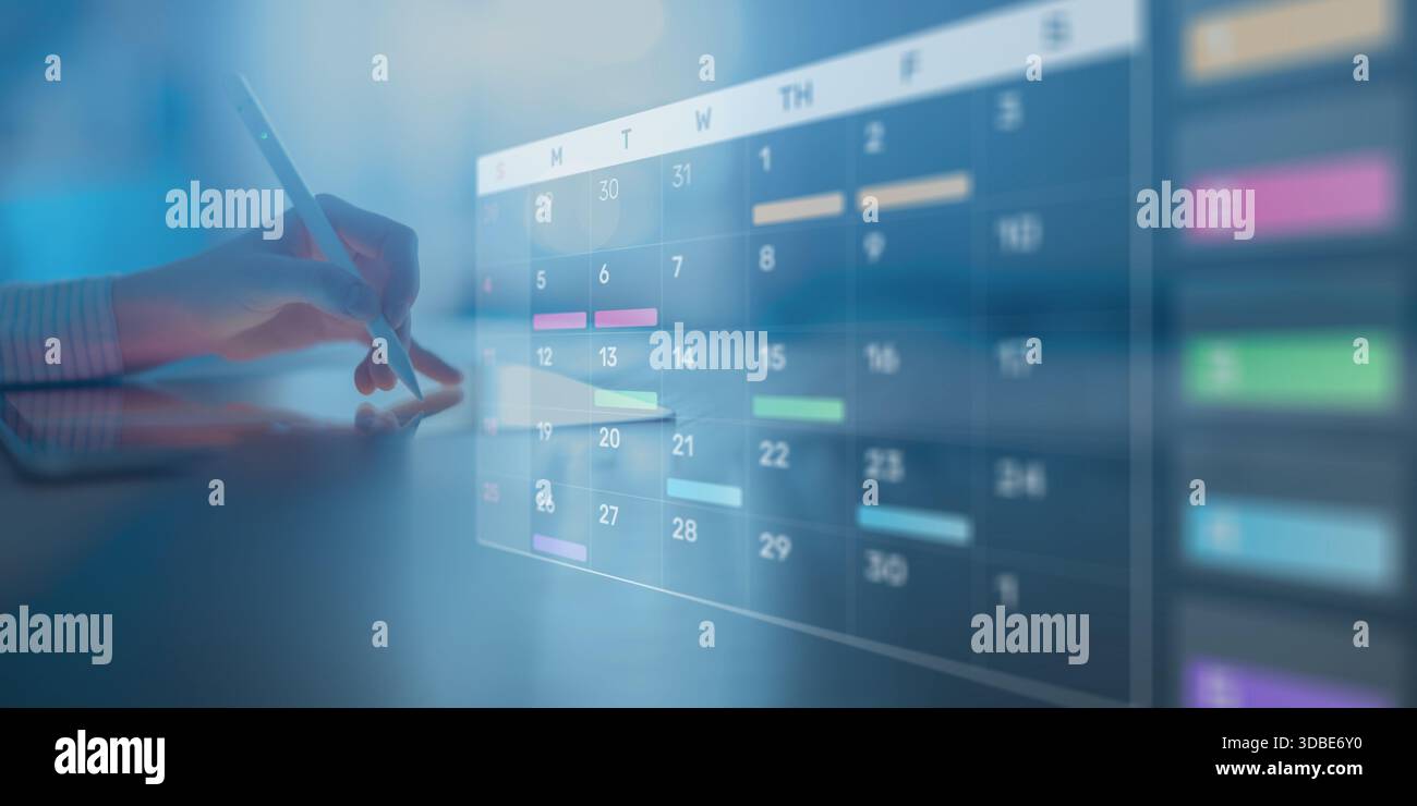 Project Management and Schedule Planning Displayed on a Digital Calendar Interface. Stock Photo
