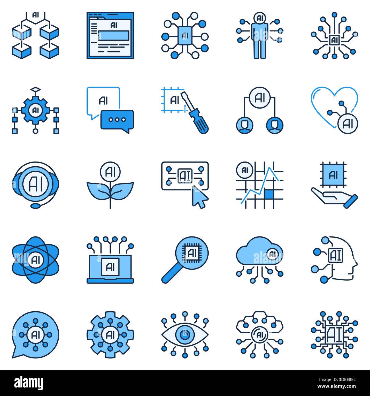 AI colored icons set - Artificial Intelligence Technology creative concept signs collection Stock Vector
