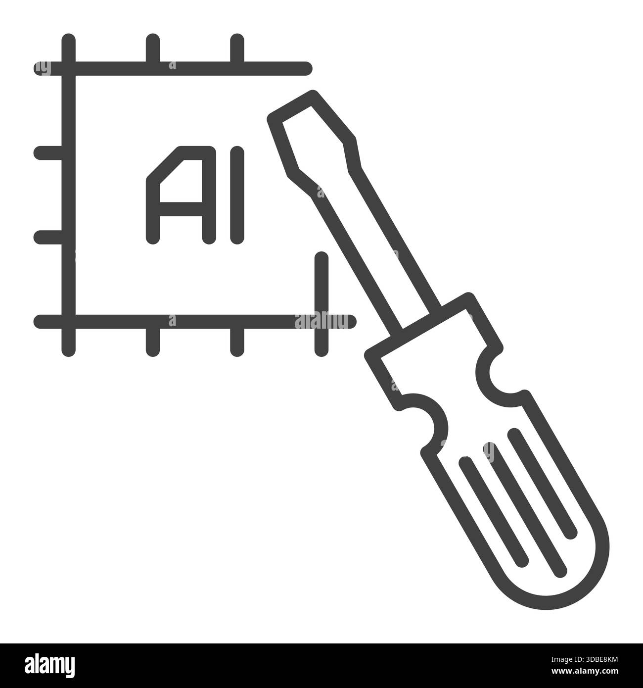 AI Chip with Screwdriver vector Artificial Intelligence Technology concept linear icon or symbol Stock Vector