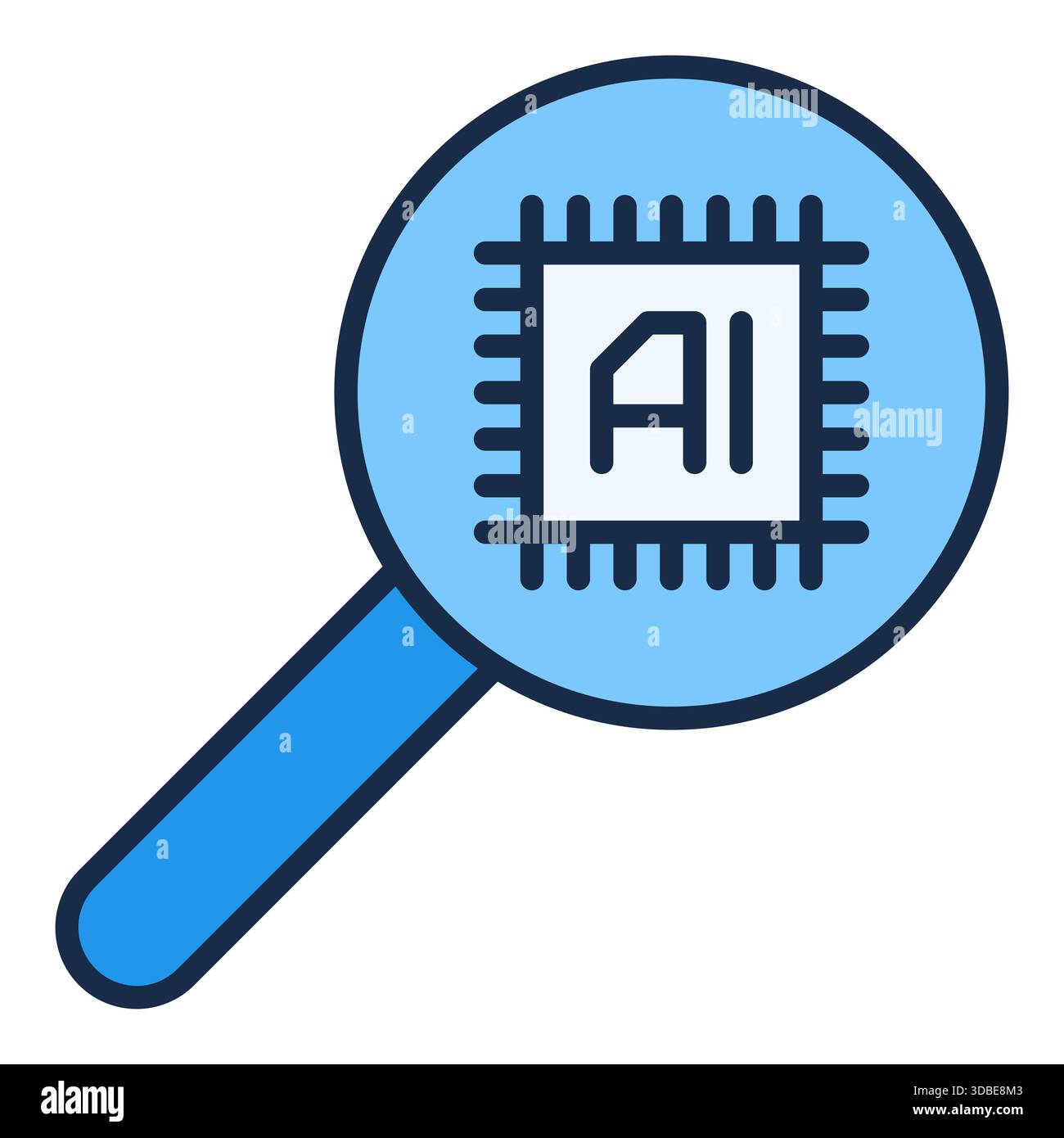 AI Chip in Magnifier vector AI Technology concept colored icon or logo element Stock Vector