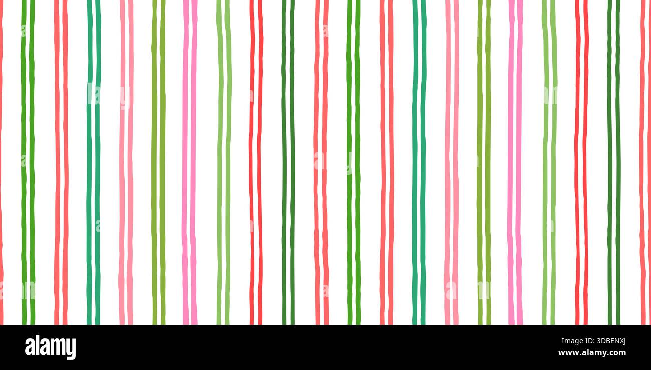 Christmas green, red and pink vertical jagged stripes vector seamless pattern, thin double grunge lines background Stock Vector