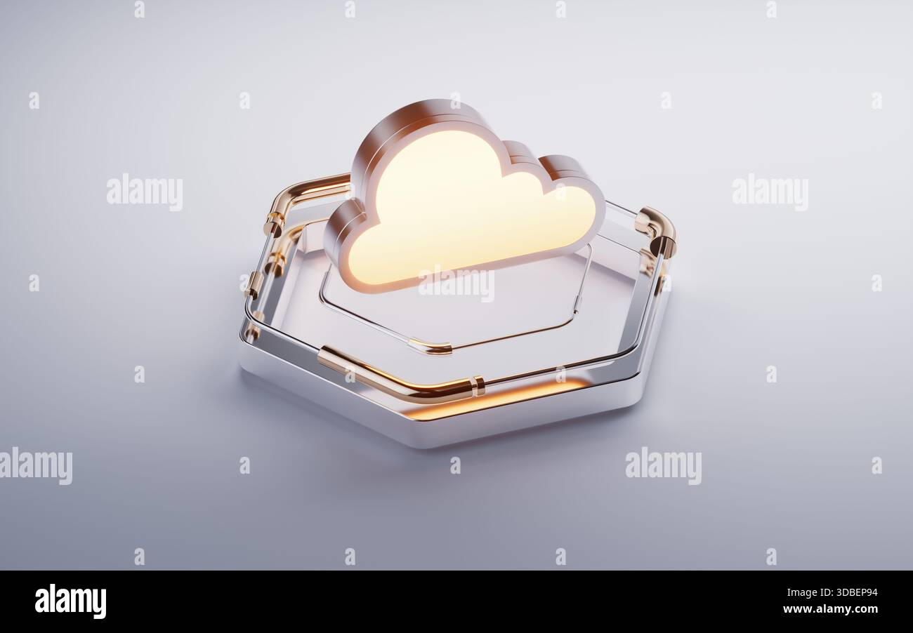 Cloud computing on futuristic hexagon stage, 3d rendering. 3D illustration. Stock Photo