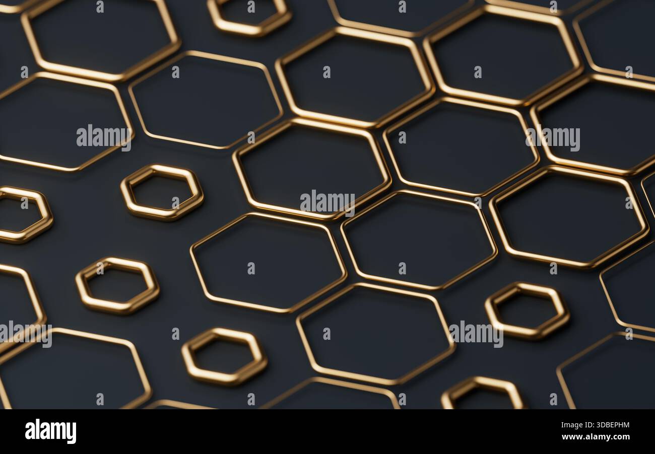 Metallic hexagon structure pattern background, 3d rendering. 3D illustration. Stock Photo