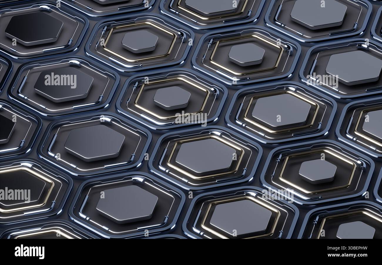 Metallic hexagon structure pattern background, 3d rendering. 3D illustration. Stock Photo