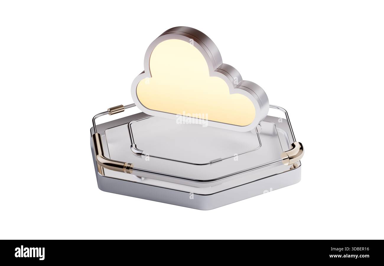 Cloud computing on futuristic hexagon stage, 3d rendering. 3D illustration. Stock Photo