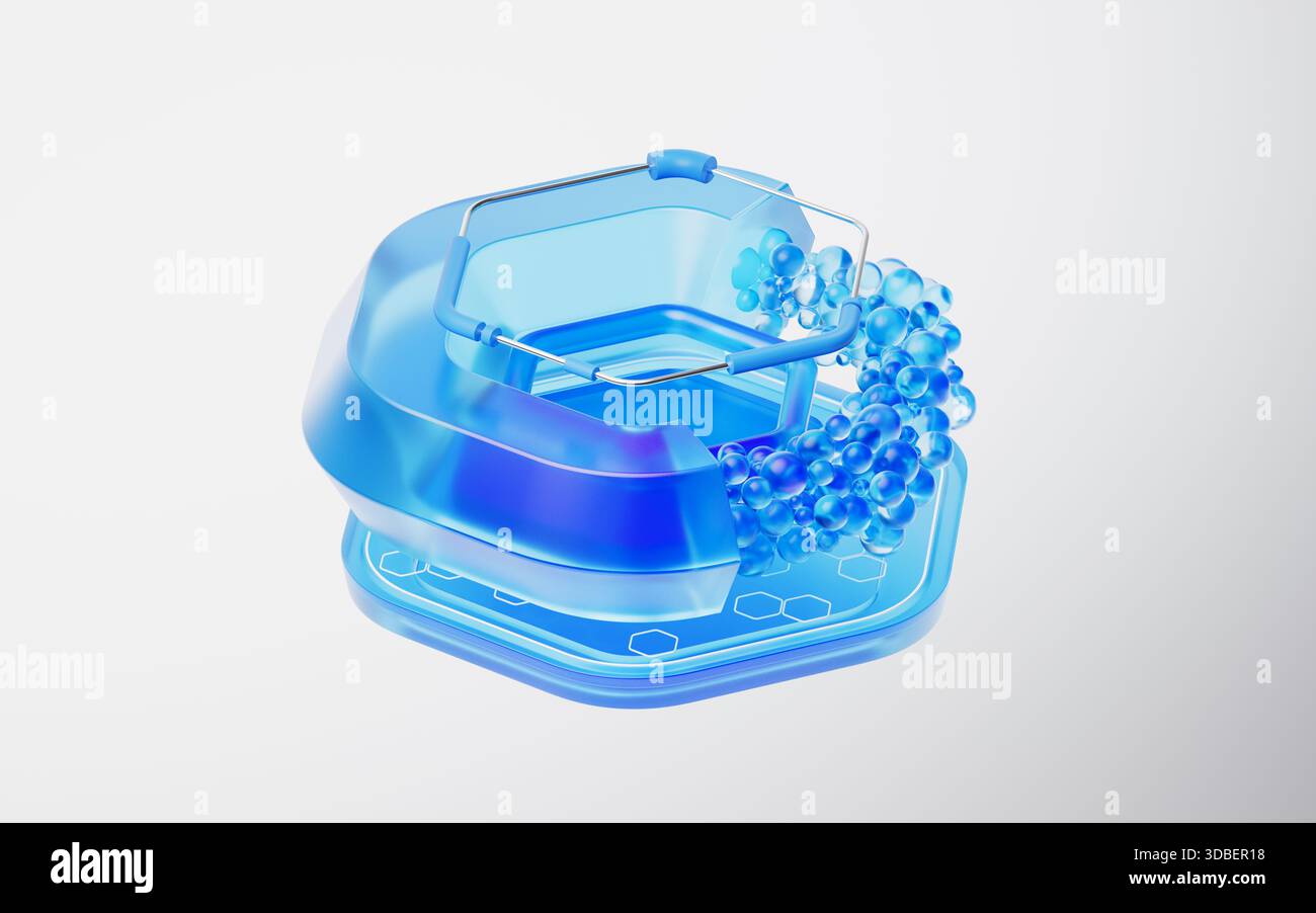 Abstract transparent hexagonal glass stage, 3d rendering. 3D illustration. Stock Photo