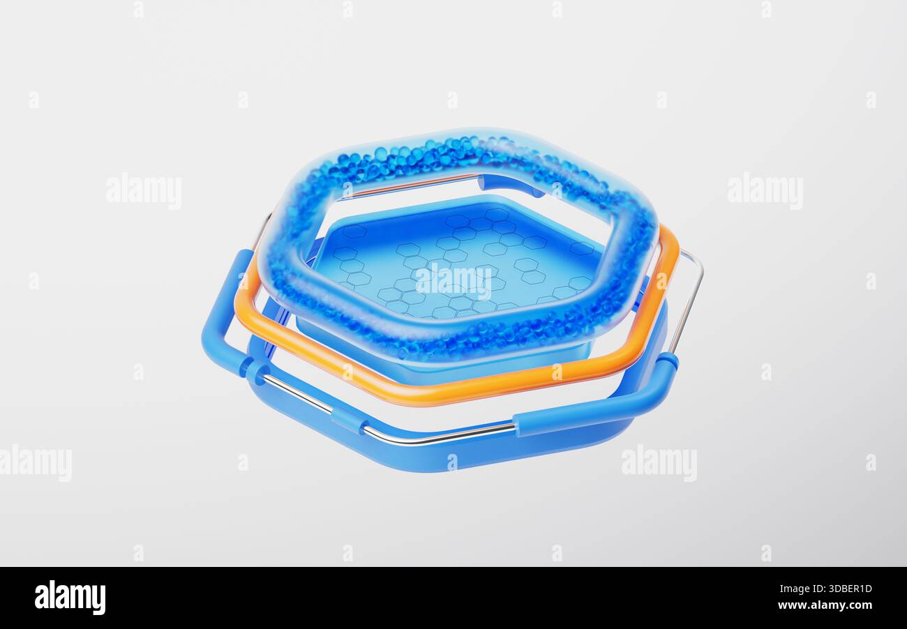 Abstract transparent hexagonal glass stage, 3d rendering. 3D illustration. Stock Photo