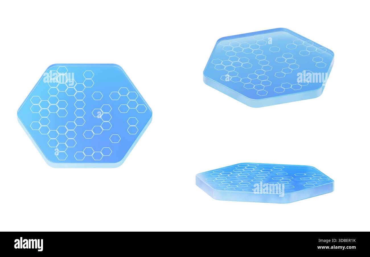 Abstract transparent hexagonal glass, 3d rendering. 3D illustration. Stock Photo
