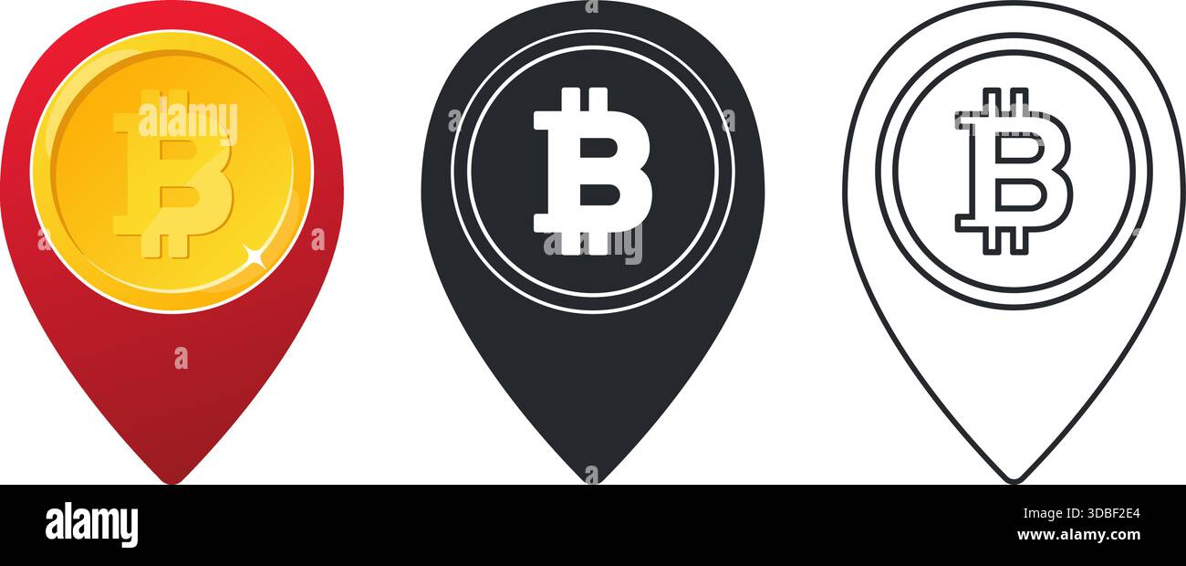 Bitcoin cryptocurrency inside geotag. Bitcoin location icons. Map pin. GPS  navigation. Crypto exchange stock. Cryptocurrency trade. Silhouette, color  Stock Vector Image & Art - Alamy