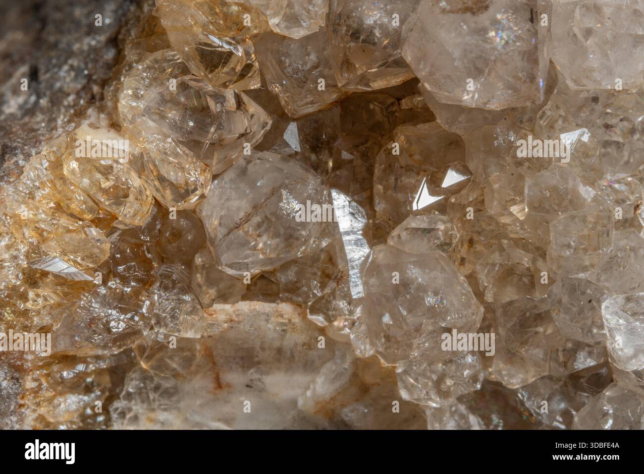 Visible Crystal Rocks Bright, angular crystals are visible on piece of rock. Light highlights ...