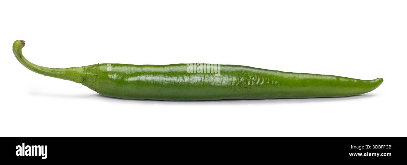 Green hot chili pepper, a common ingredient for spicy cooking, isolated on white Stock Photo