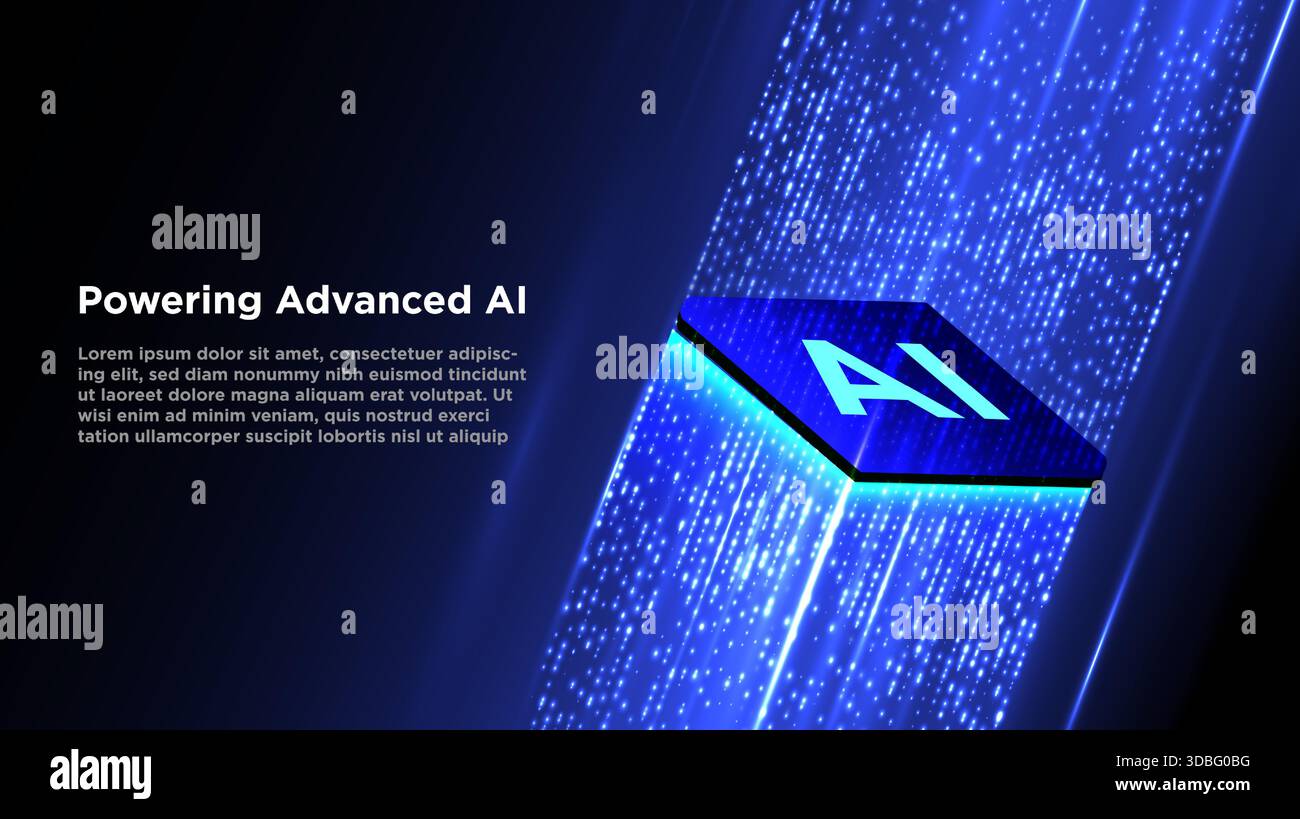 AI chip processing big data. Isometric cpu processor. Chipset concept. high-tech computing power and artificial intelligence. Vector illustration. Stock Vector