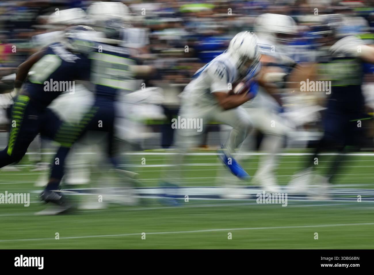 In this photo taken with a slow shutter speed, Indianapolis Colts ...