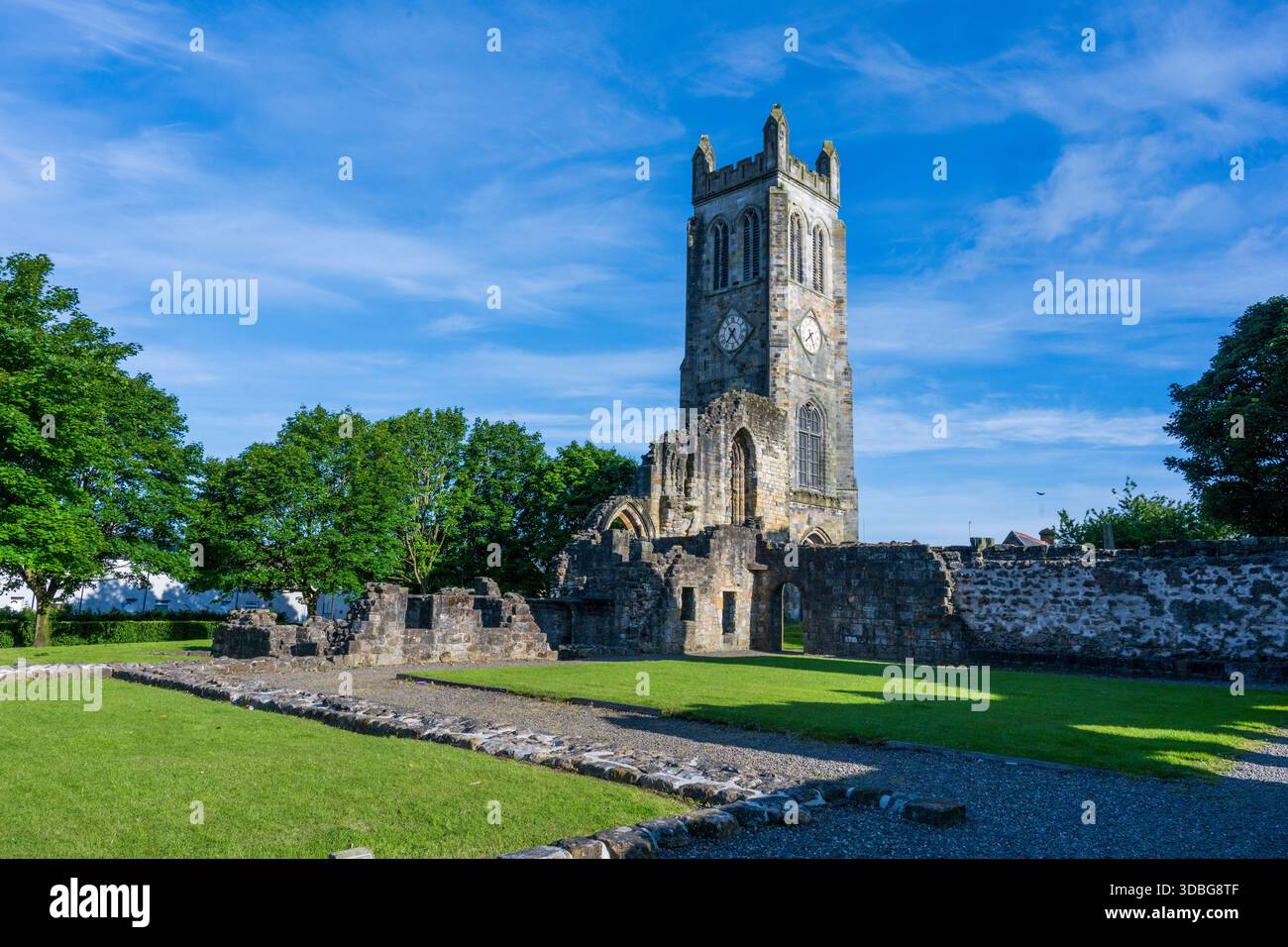 Ruins of Kilwinning Abbey and church with ancient stone walls