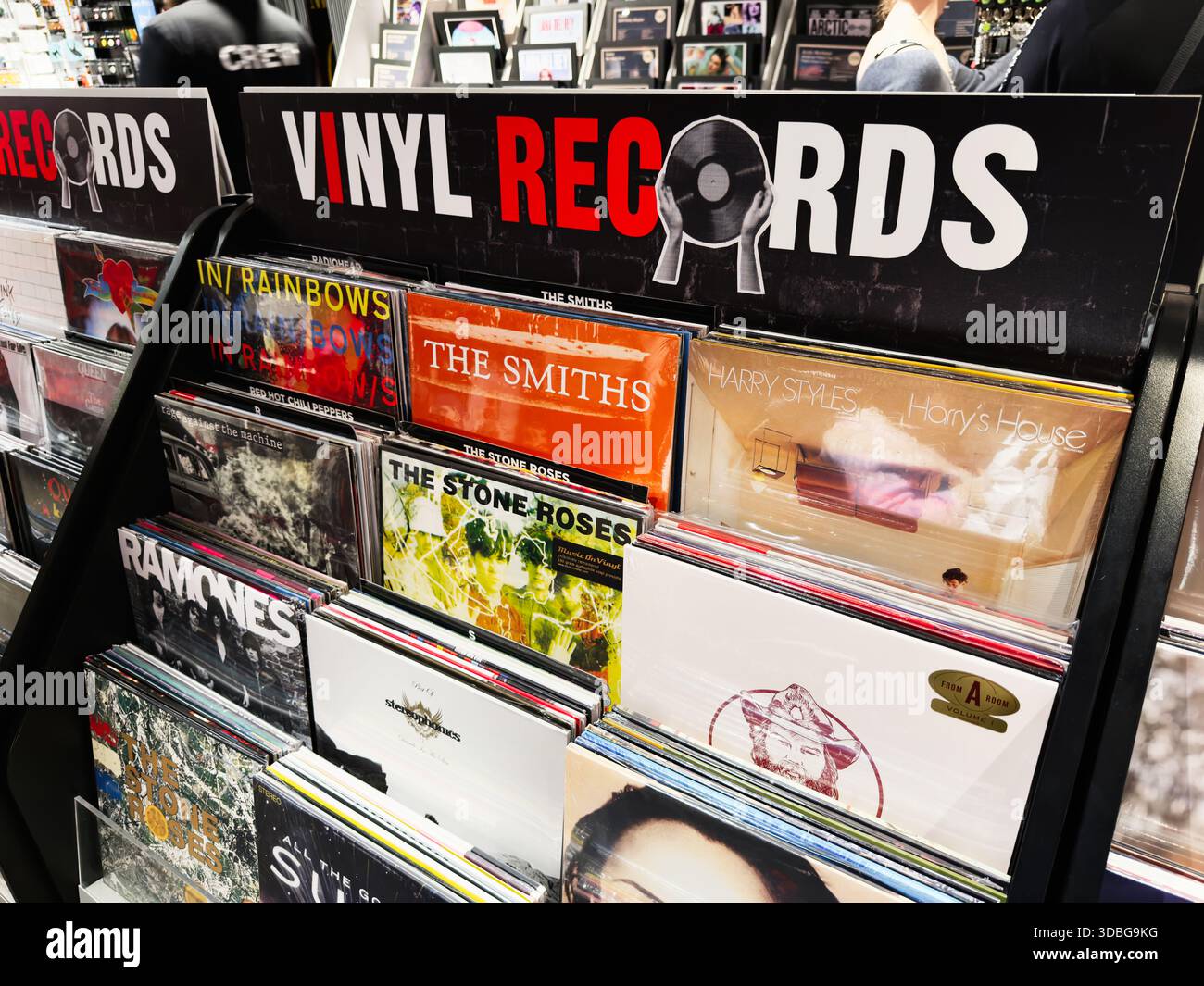 Stretford, UK - November 15, 2025: A Manchester vinyl records display ...