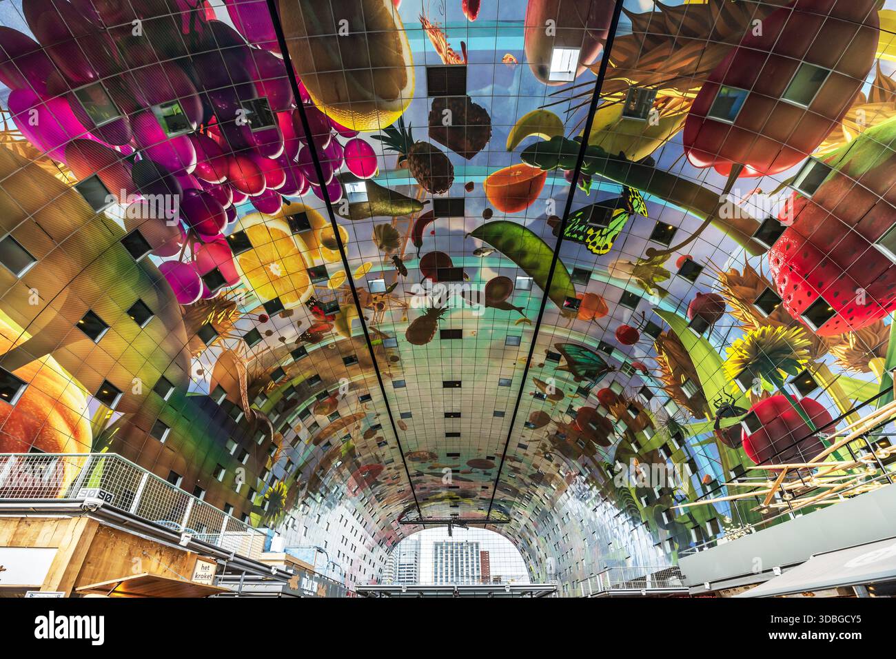 The colourful interior of the Markthal (Market Hall), one of Rotterdam ...