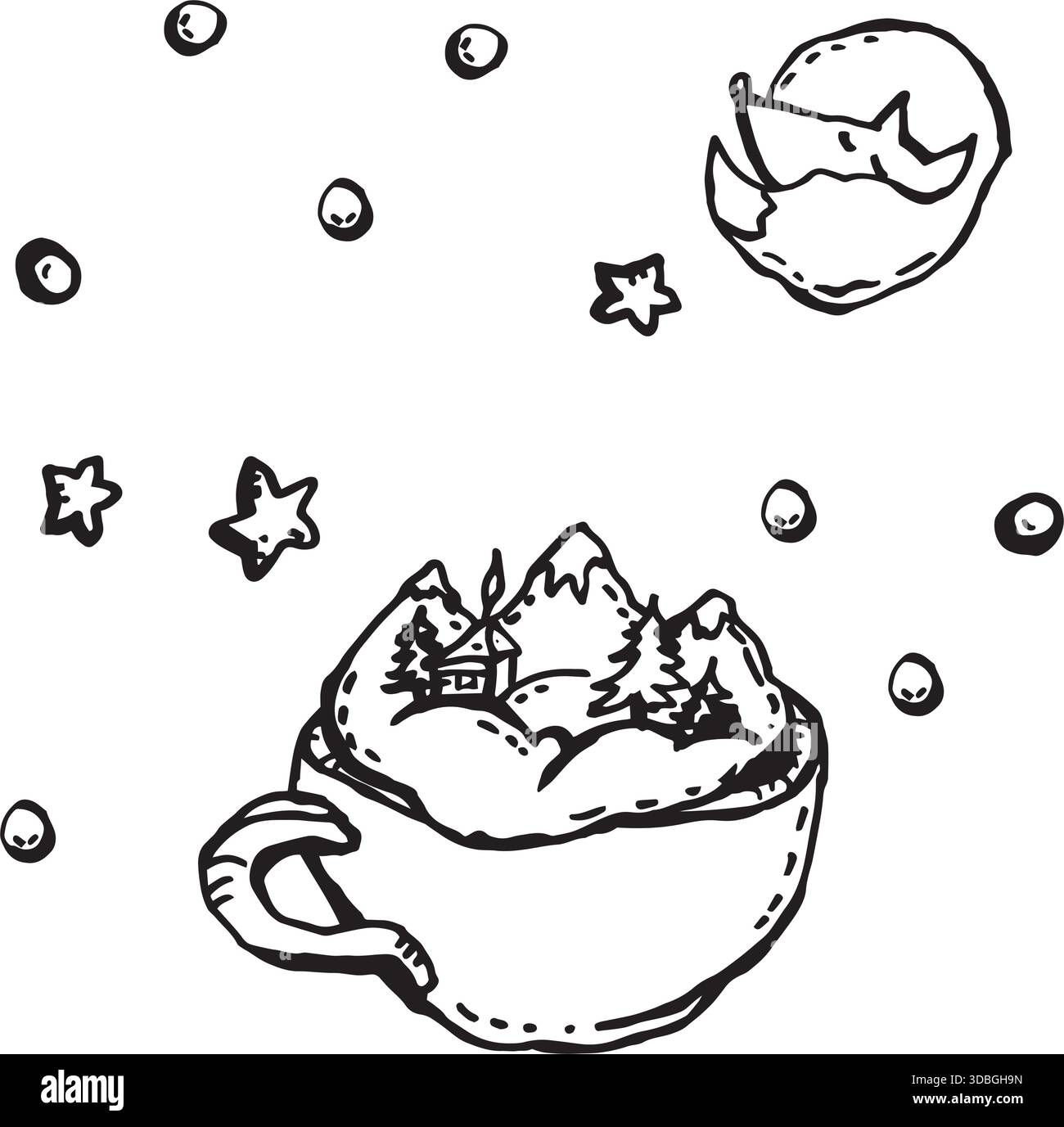Mountain village in a cup Stock Vector