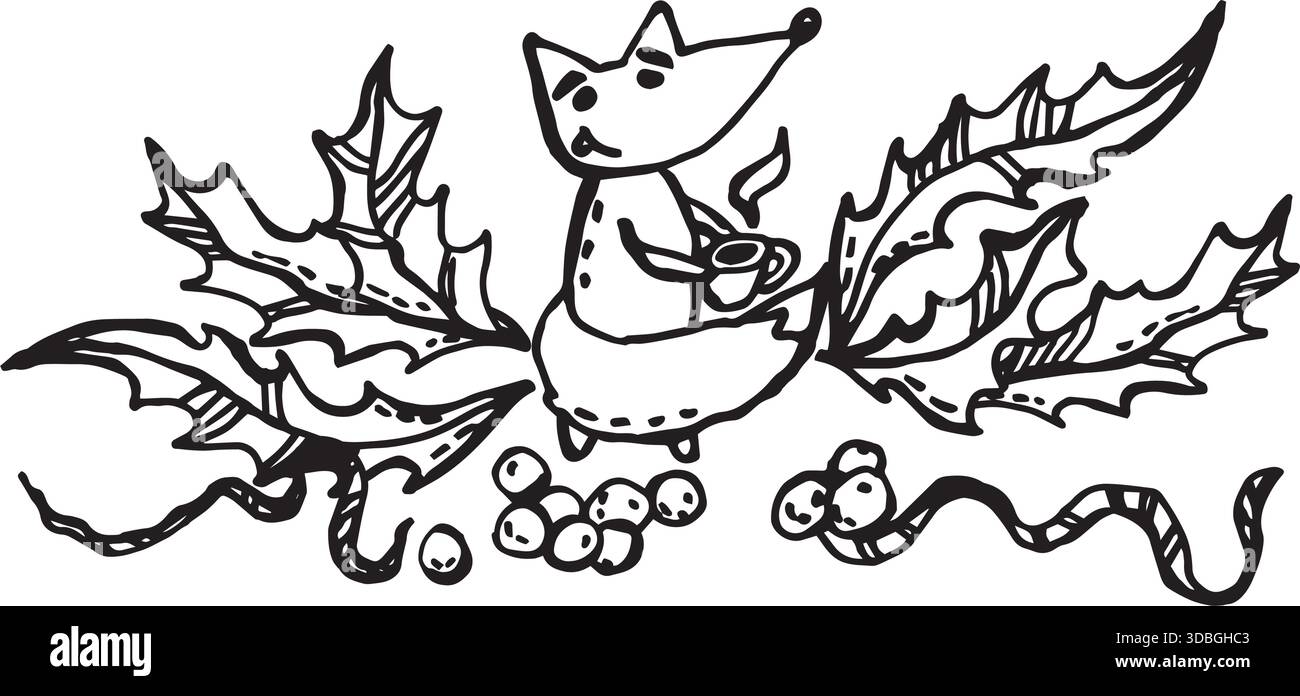 Little fox with a cup Stock Vector