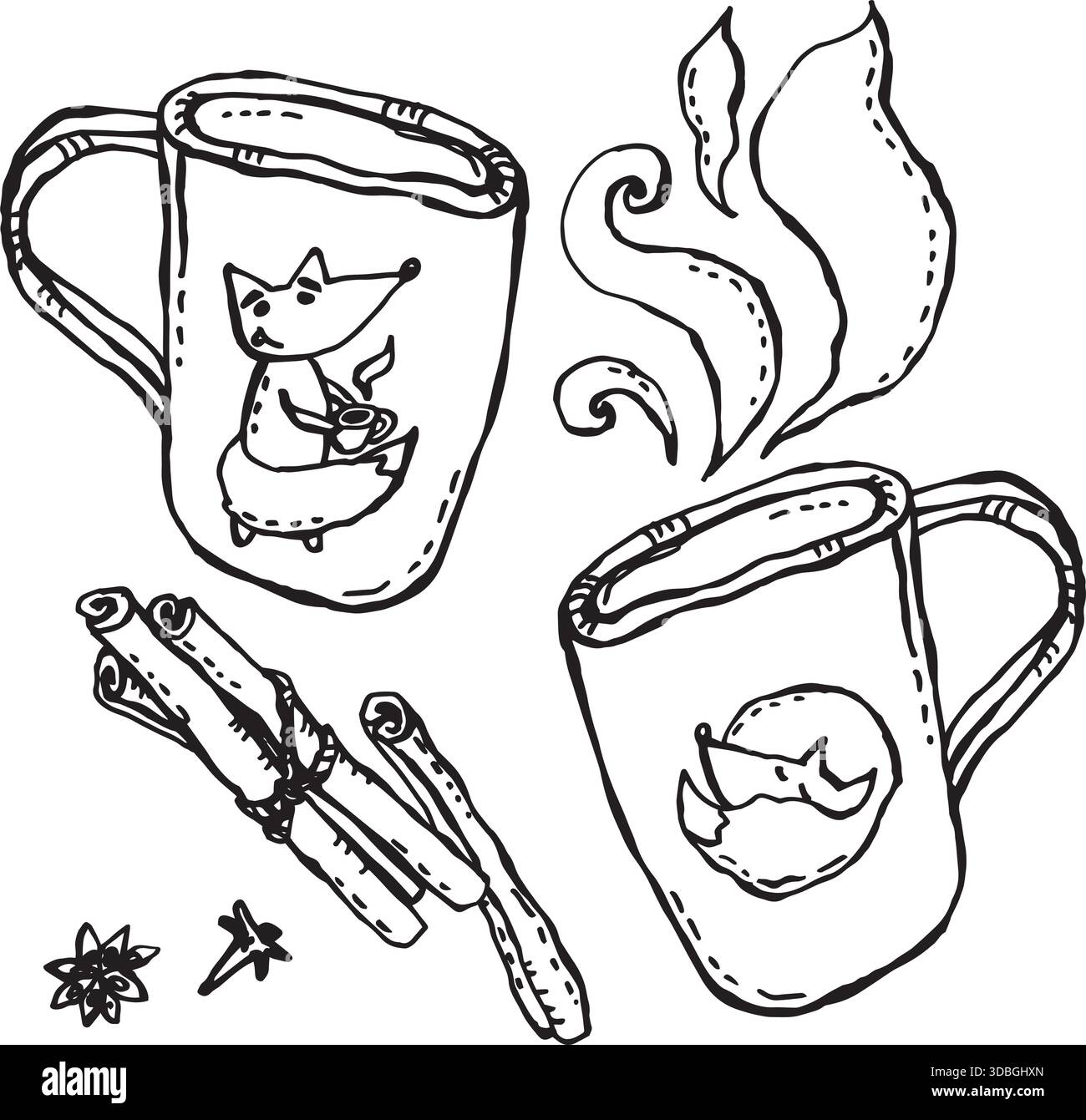 Two cups with painted foxes Stock Vector