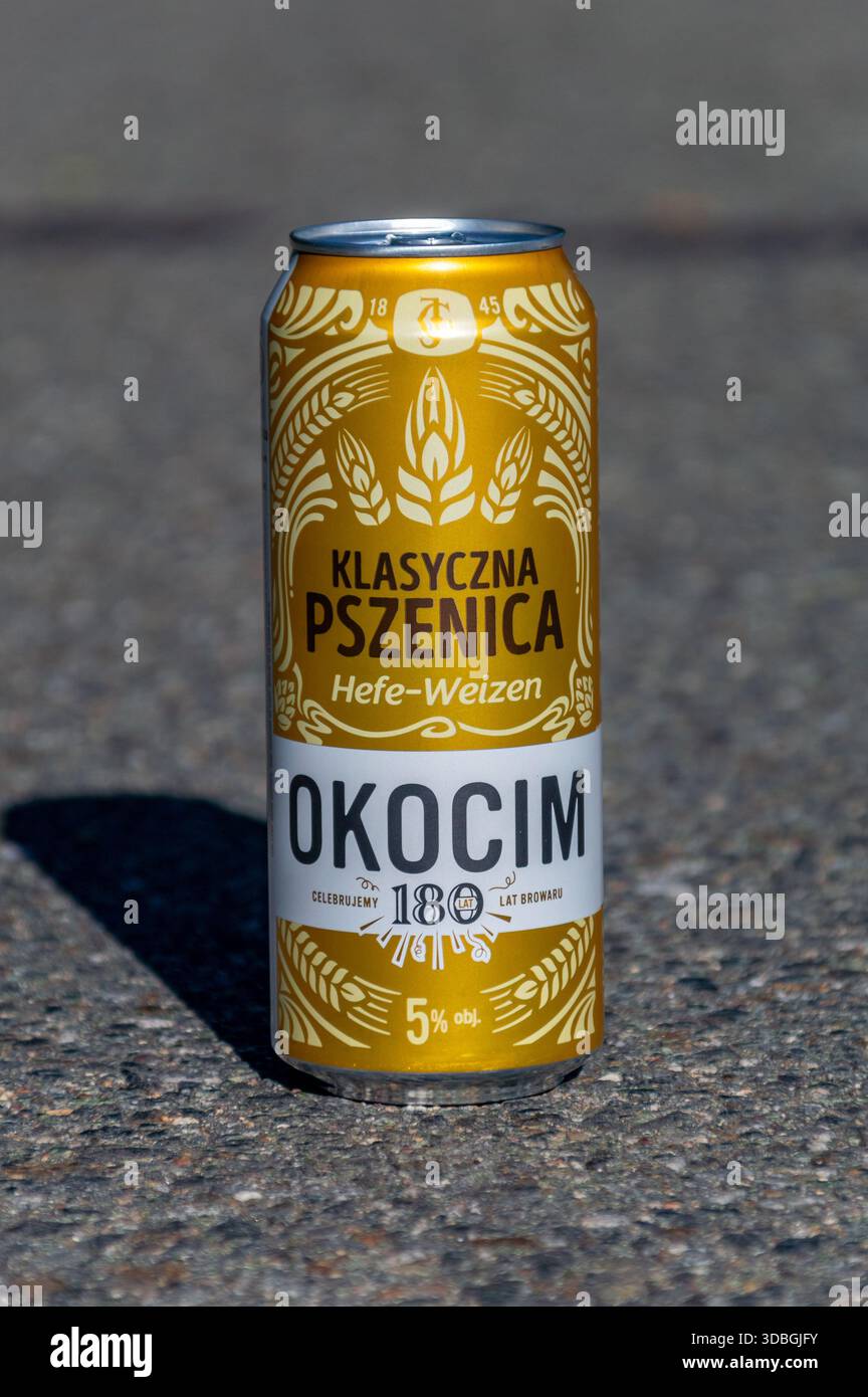 Katy Wroclawskie, Poland - September 20, 2025: Can of Hefe-Weizen Okocim beer. Stock Photo