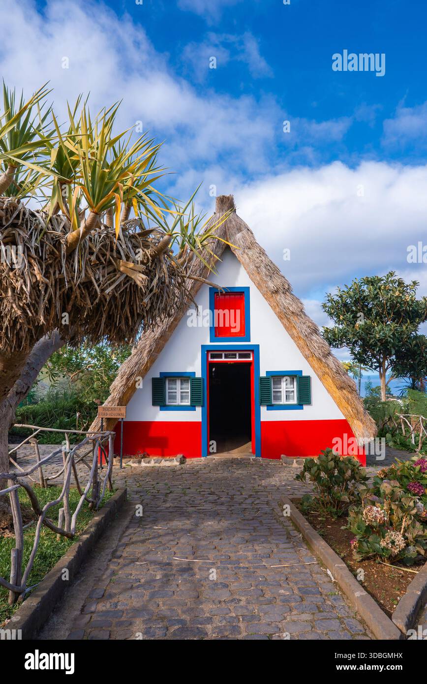 traditional-santana-house-on-madeira-island-with-thatched-roof-stock