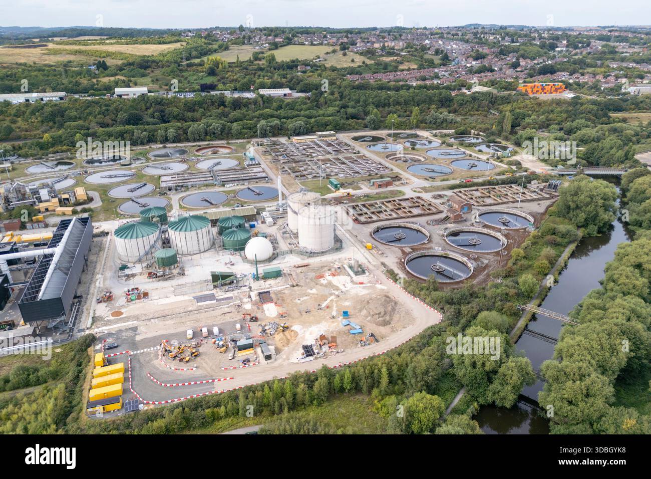 Aerial view of the Yorkshire Water Treatment works, Blackburn Meadows ...