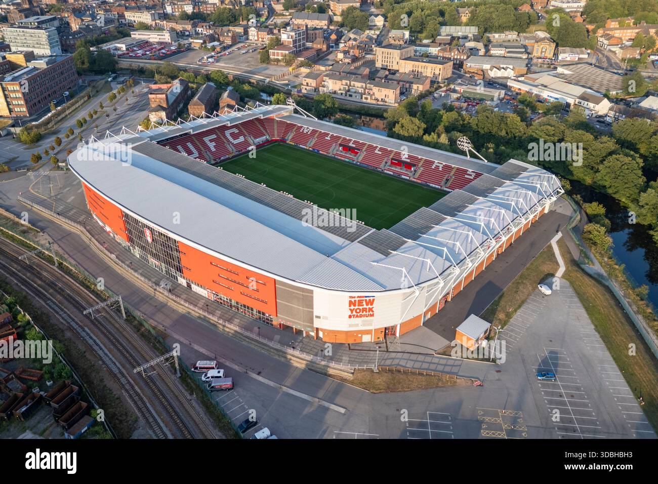 Aerial view of the New York Stadium, currently known as the AESSEAL New ...