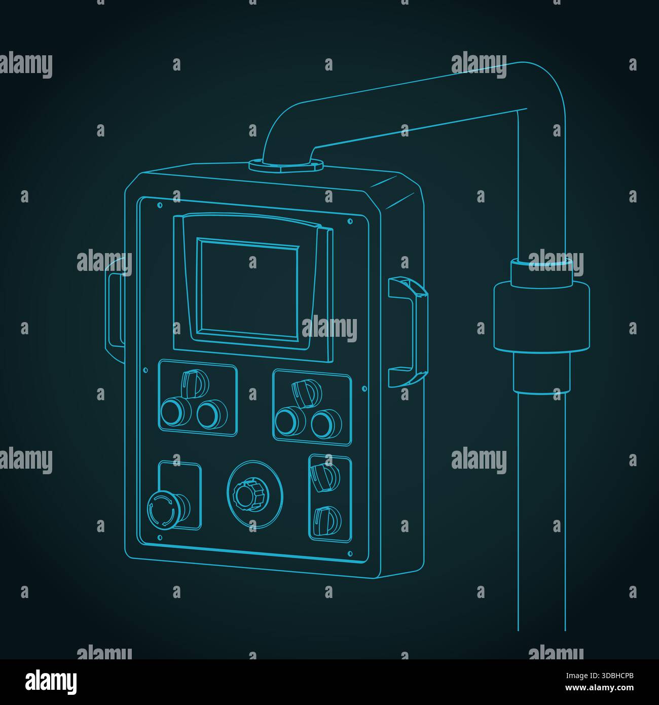 CNC machine control panel isometric blueprint stylized vector ...