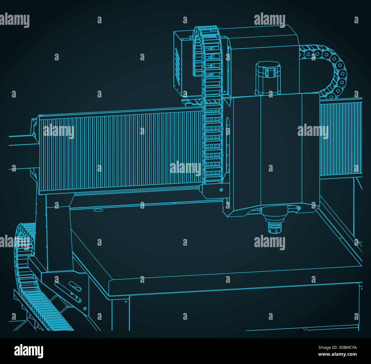 CNC router milling machine isometric blueprint stylized vector ...