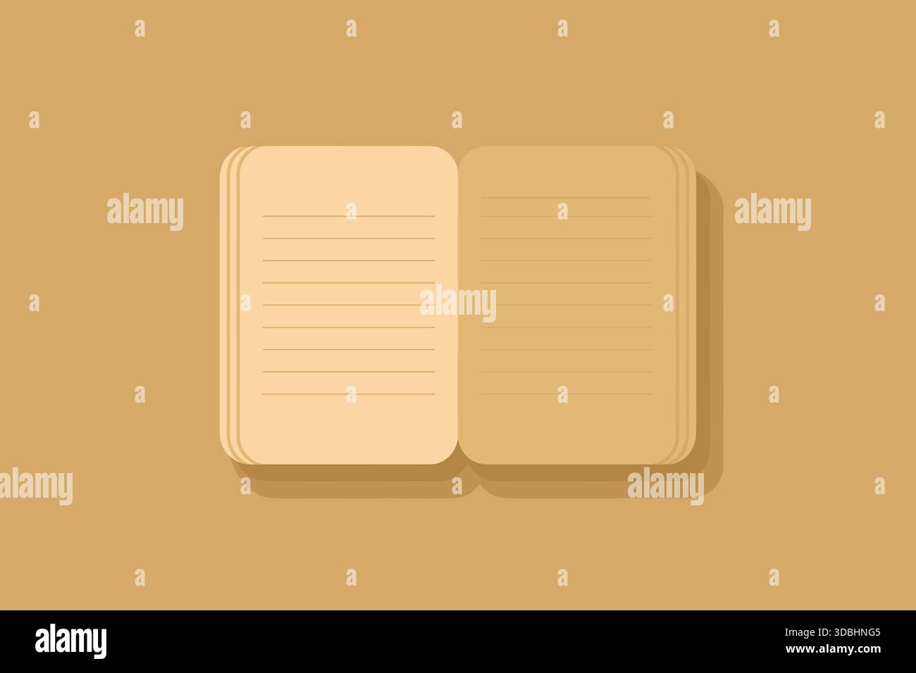 Open Lined Notebook Minimal Flat Stationery Concept Illustration Stock Vector