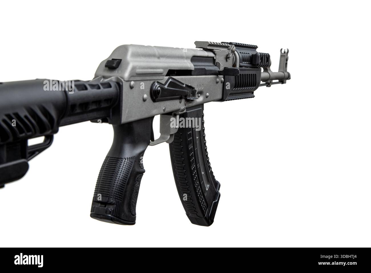 Modernized black and grey AK-style assault rifle with a tactical stock ...