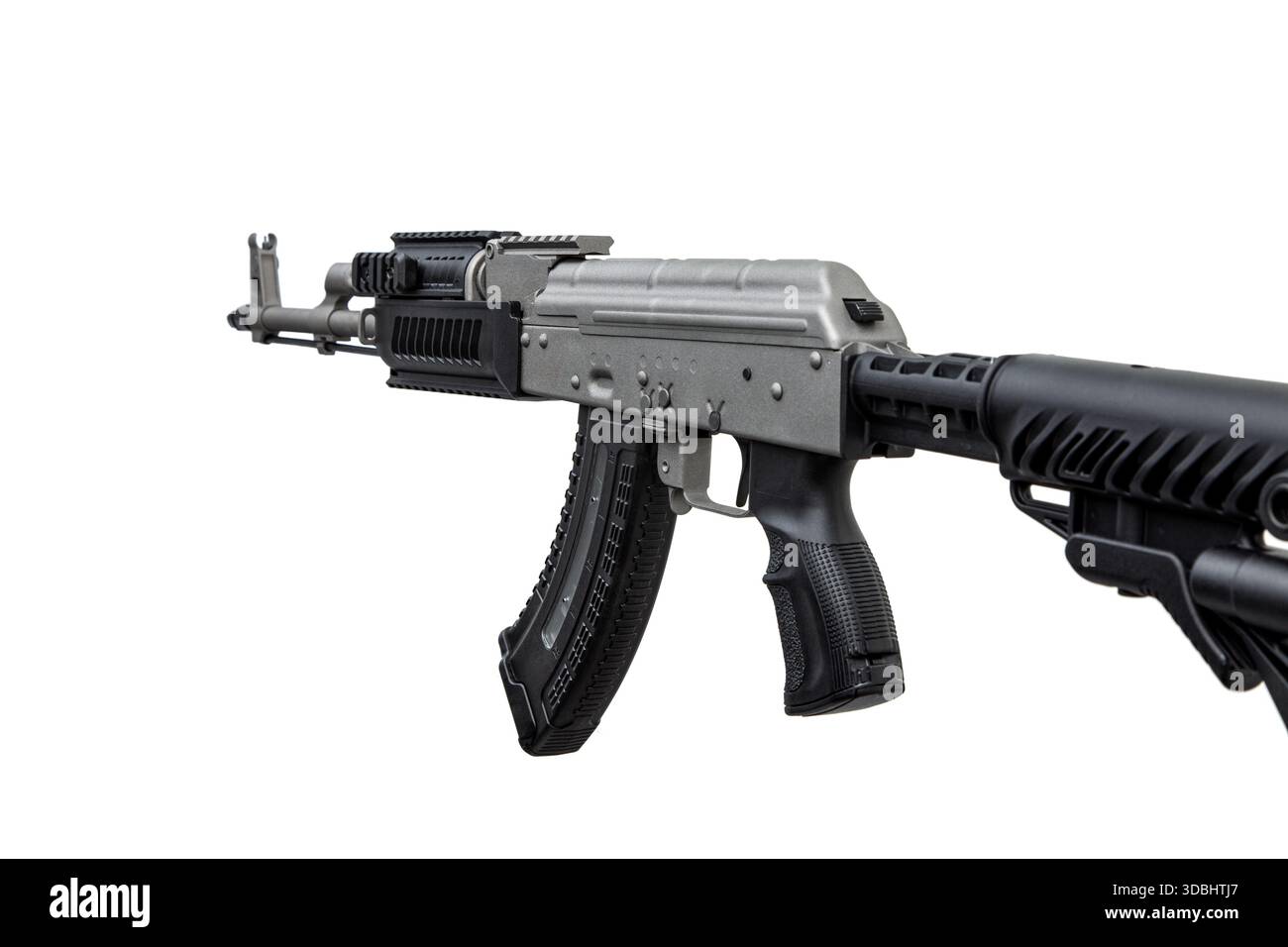 Modernized black and grey AK-style assault rifle with a tactical stock ...