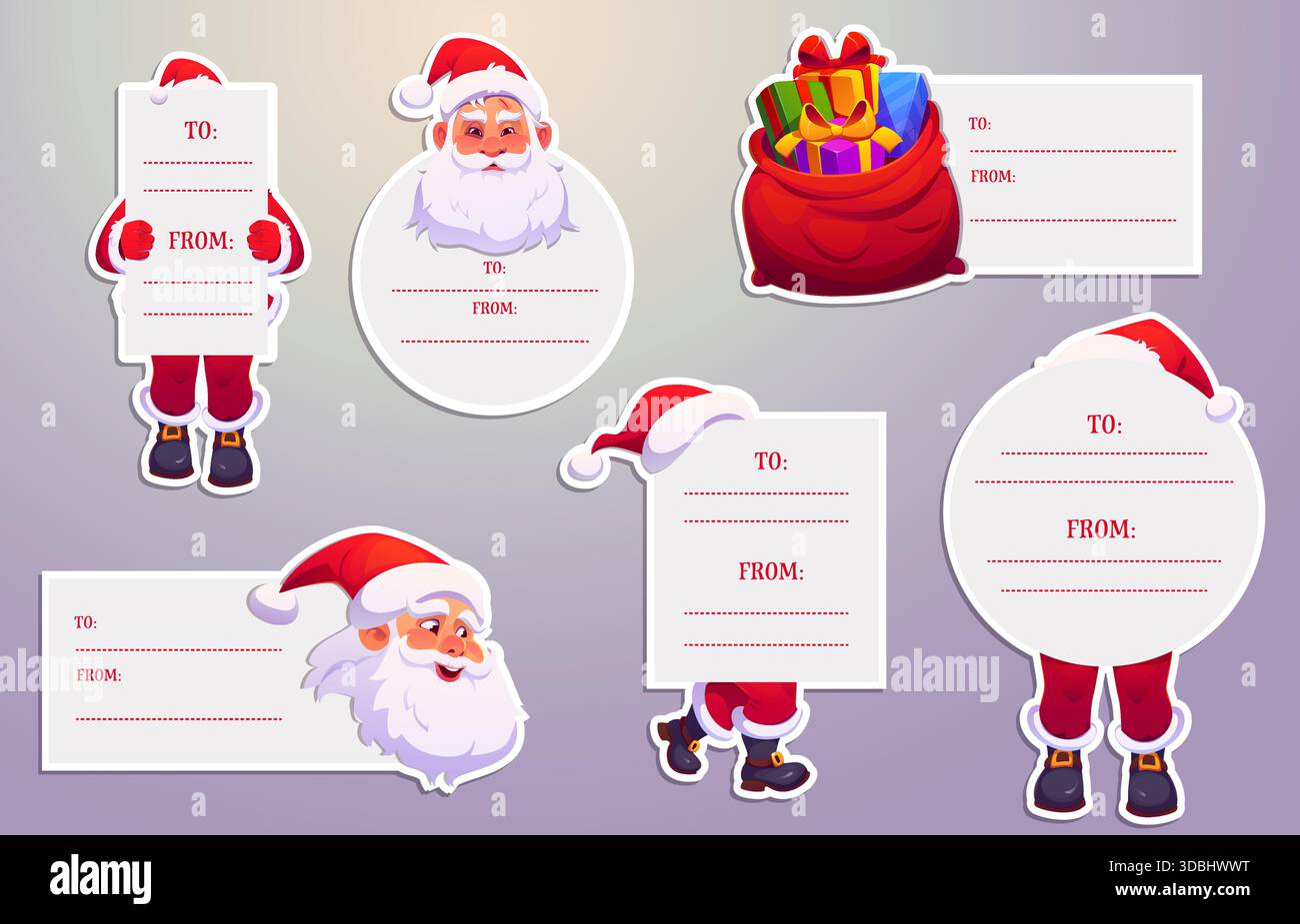 Christmas tags, labels and notes, Santa and gifts Stock Vector Image ...