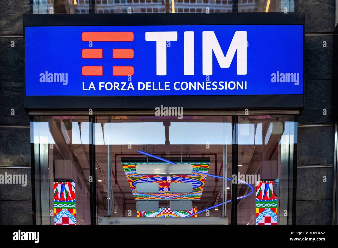 Milan, Italy - November 9, 2025: TIM (Telecom Italia) is a telecommunications company, offering a wide range of services including fixed-line, mobile, Stock Photo