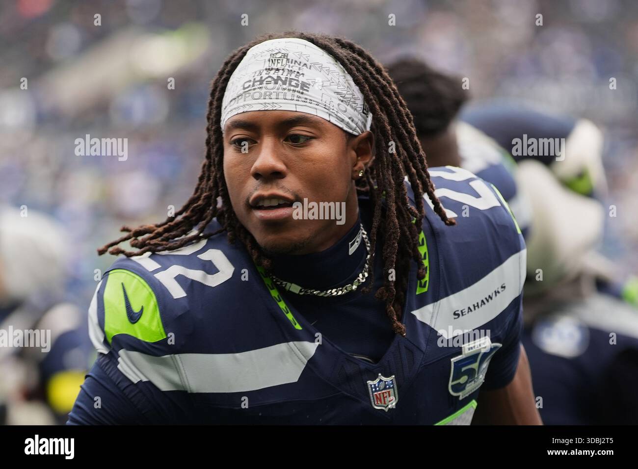 Raheed Shaheed Uniform Seattle Seahawks wide receiver Rashid Shaheed (22) jogs during warmups ...