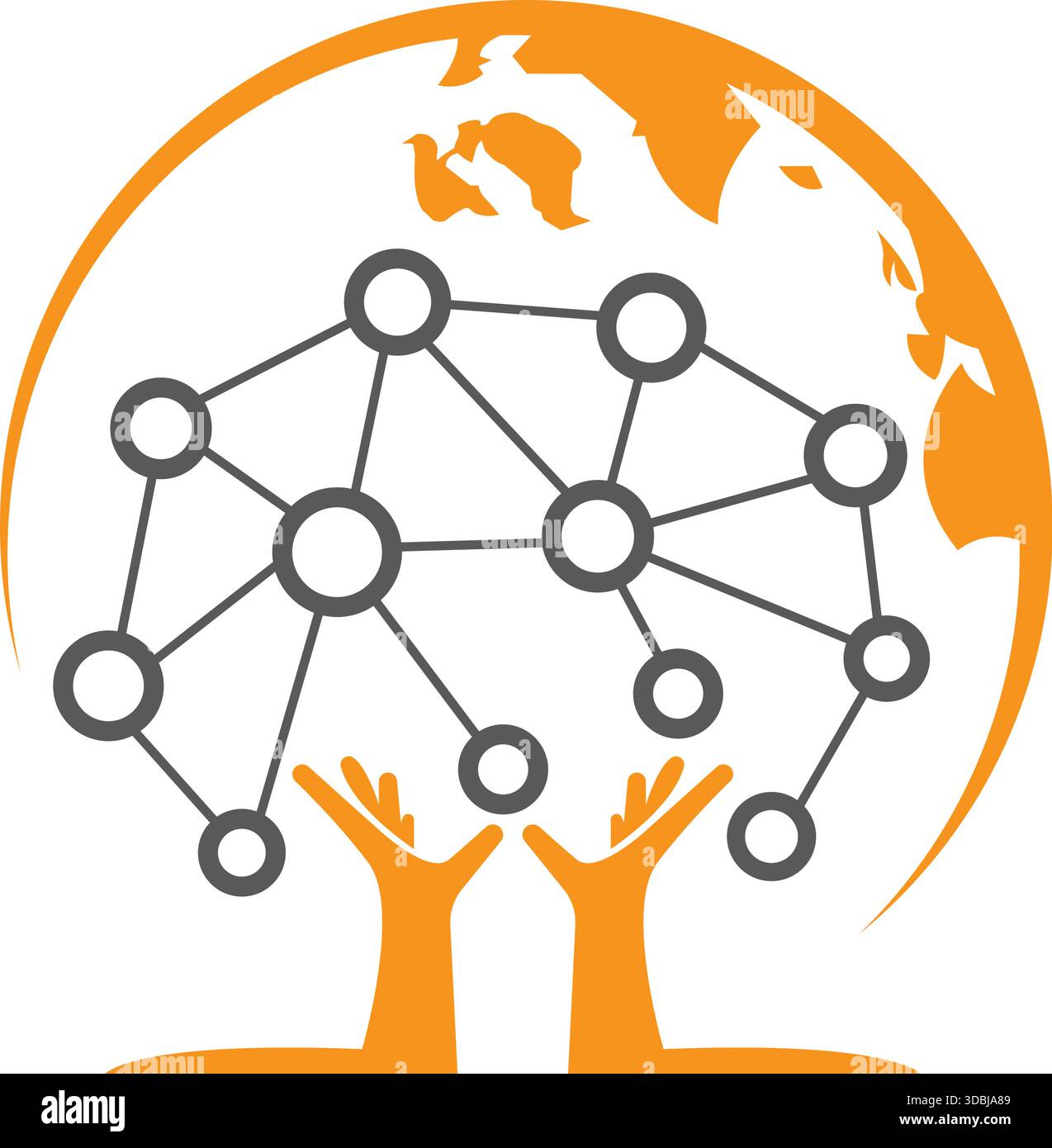 Global Network Hand Connection Logo Design Technology Education Data Sharing Icon Vector Template Stock Vector