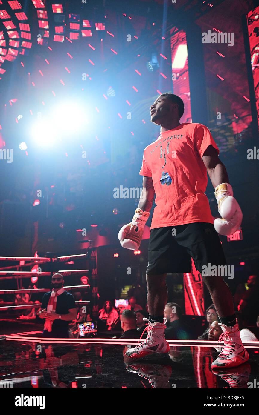 Miami Boxing Jahmal Harvey during an open workout at the LIV Night Club, Miami Beach ...