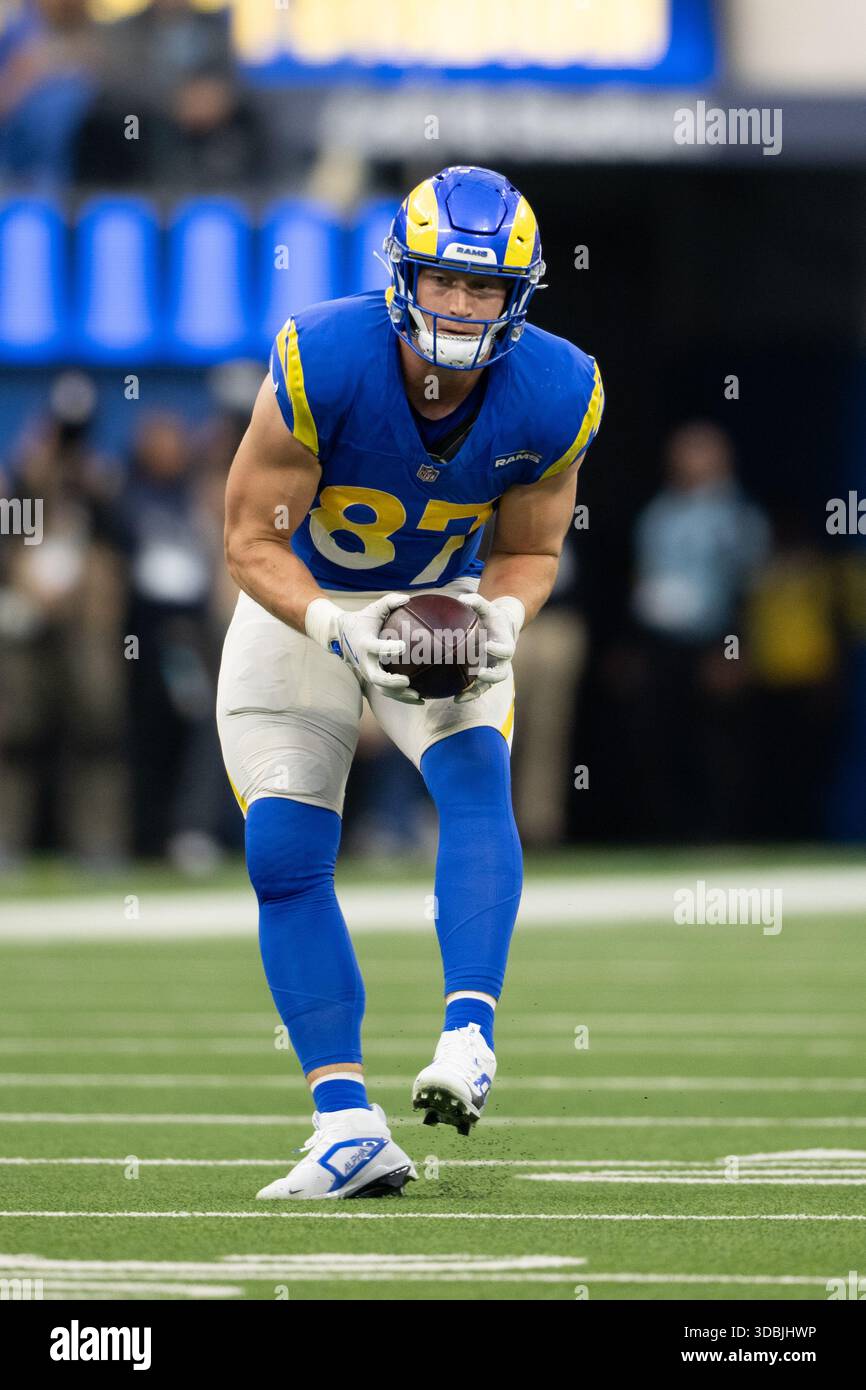 Los Angeles Rams tight end Davis Allen (87) catches the ball during an ...