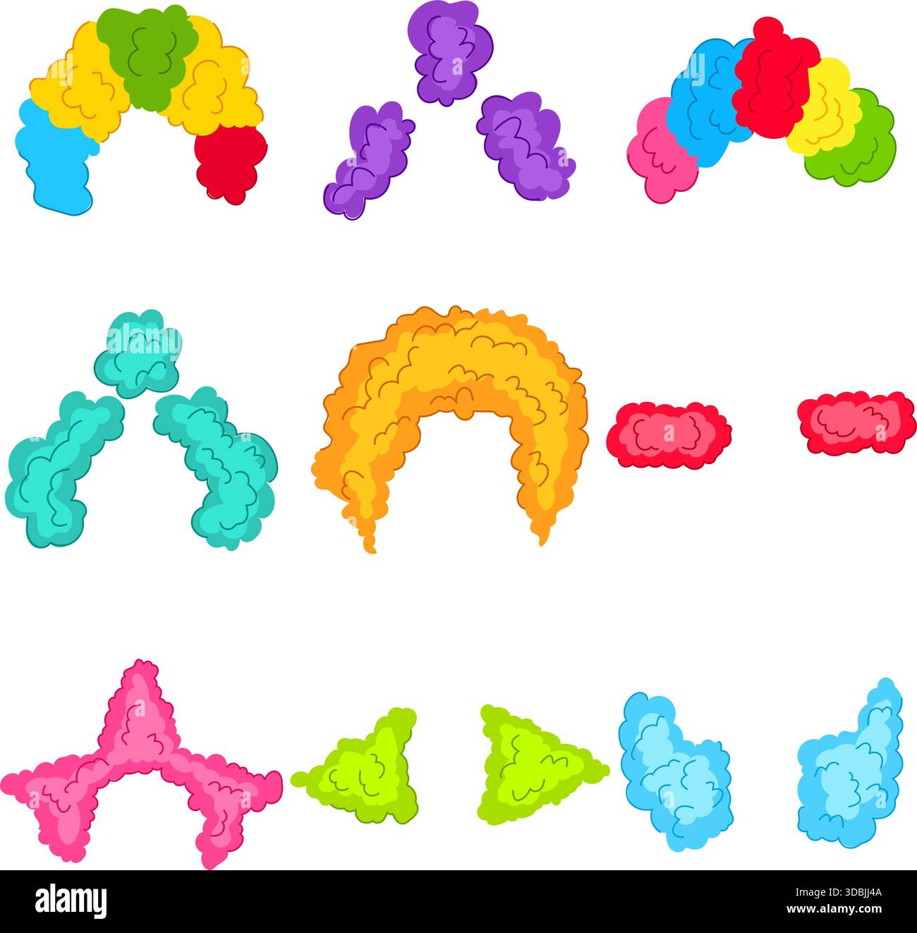 Colorful curly clown wigs and hair elements design Stock Vector Image ...